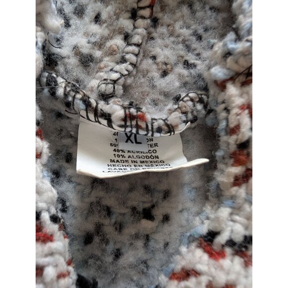 Striped Baja Hoodie Poncho XL Unisex Woven Pullover Front Pocket Made in Mexico - Picture 5 of 11